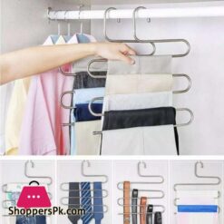 Stainless Steel Trousers Hanger 5 Layers S Shape Multi Function Pants Storage Hangers Closet Belt Holder Rack Saving Space