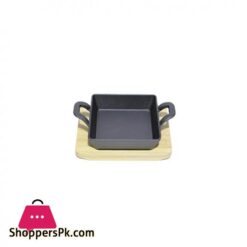 Mini Square 12.5Cm Sizzling Plate With Handle And Wooden Base 5 Qb110 Sizzler Square 2H 20C