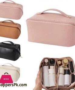 Multifunctional Portable Large Capacity Travel Cosmetic Bag with Handle Makeup Organizer Bag Storage Makeup Bag Waterproof PU Leather Travel Toiletry Bag for Women