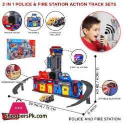 My Take Along Car Parking Lot Playset Combination Fire Station Police Station Toy For Kids Walkietalkie Loud Speaker Calling All Cars Rescue Team On The Way Best Toy Play Set Gift For Kid Children Boys Girls City Action Track Sets For Vehicles