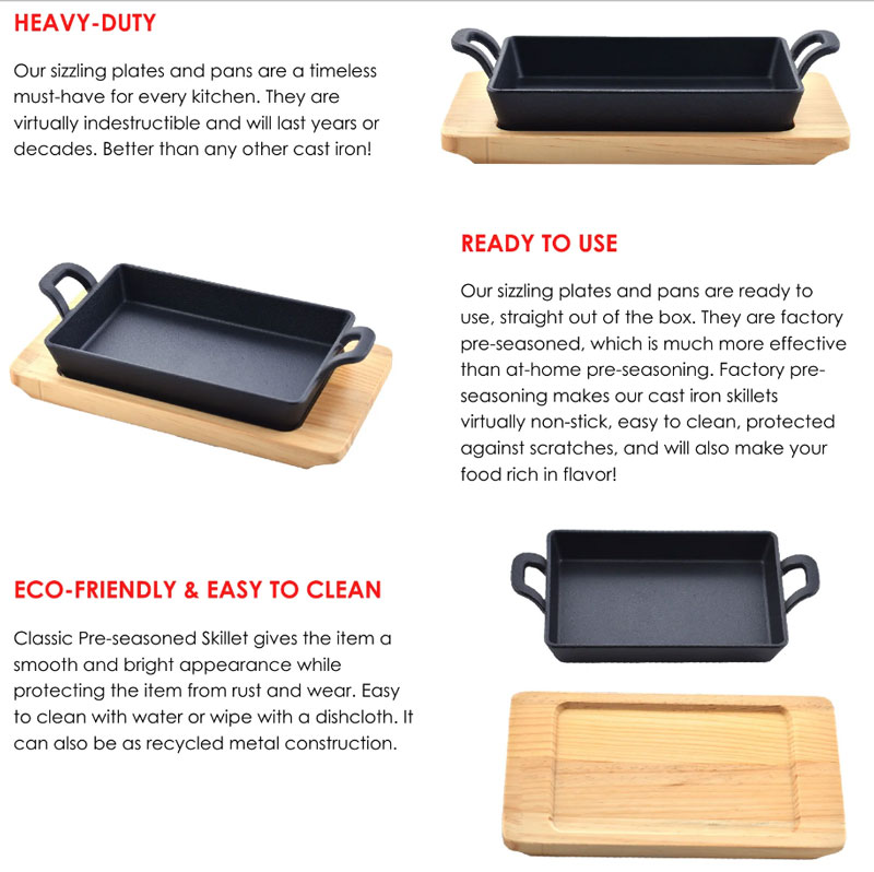 Sizzling Plate Rectangular With Handle And Wooden 20 X 12 Inch