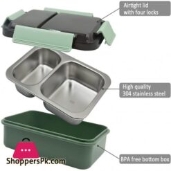 Tedemei Stainless Steel 2 Compartment Leak Proof Lunch Box Portable Separated Officestudents Lunch Box