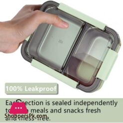 Tedemei Stainless Steel 2 Compartment Leak Proof Lunch Box Portable Separated Officestudents Lunch Box