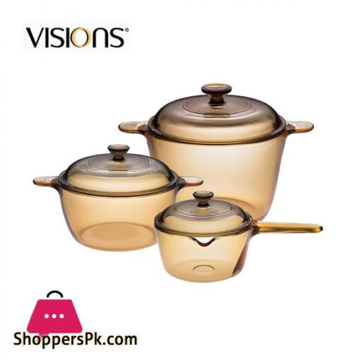 VISIONS 6 pieces Glass Saucepan Cookpot Cookware Set