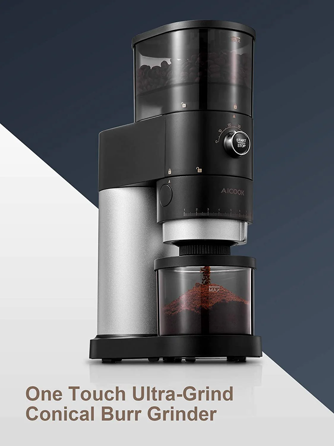 Aicook Electric Conical Burr Coffee Grinder, 42 Precise Grind Settings, One Touch With 50S Grinding