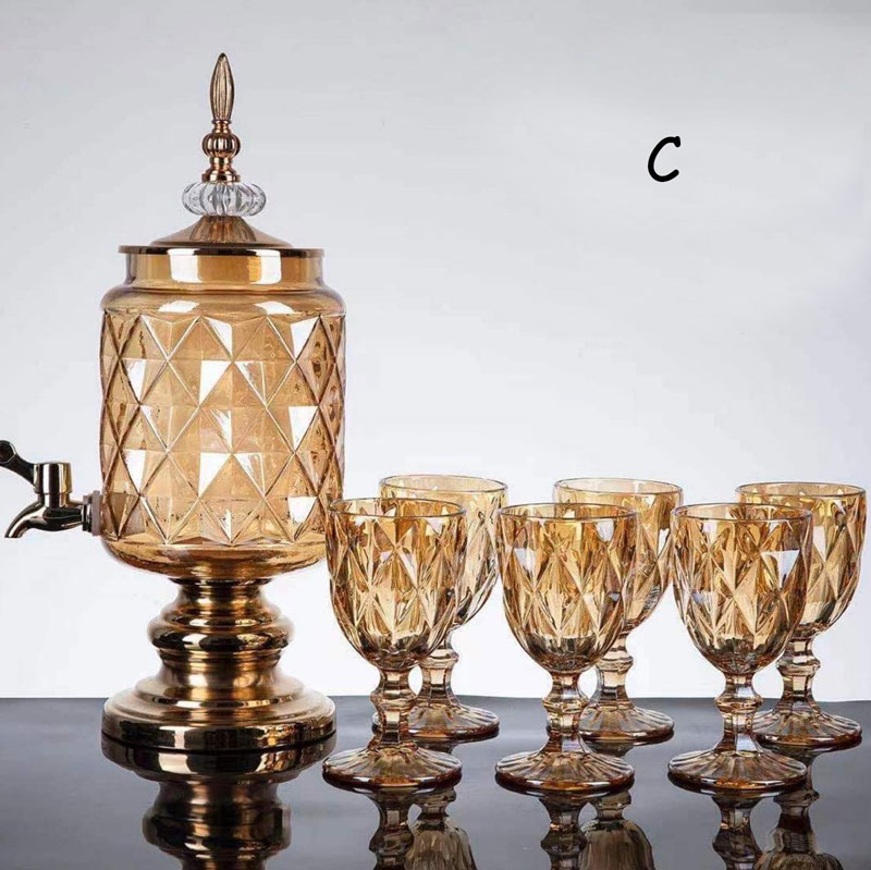 Amber Gold 7Pcs Decanter Set For Table Serving