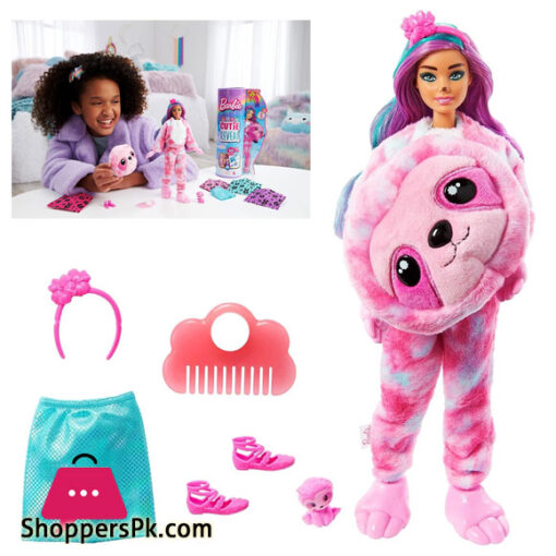 Barbie Cutie Reveal doll with soft sloth costume and 10 surprises including mini pets and colour change, gift for children from 3 years old - TK-722 multicolored