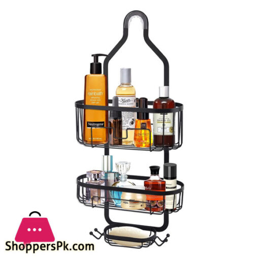 Bathroom Hanging Shower Caddy, Over Head Shower Organizer Hanging Basket storage shampoo conditioner soap with Hooks for Razor and Sponge Rustproof