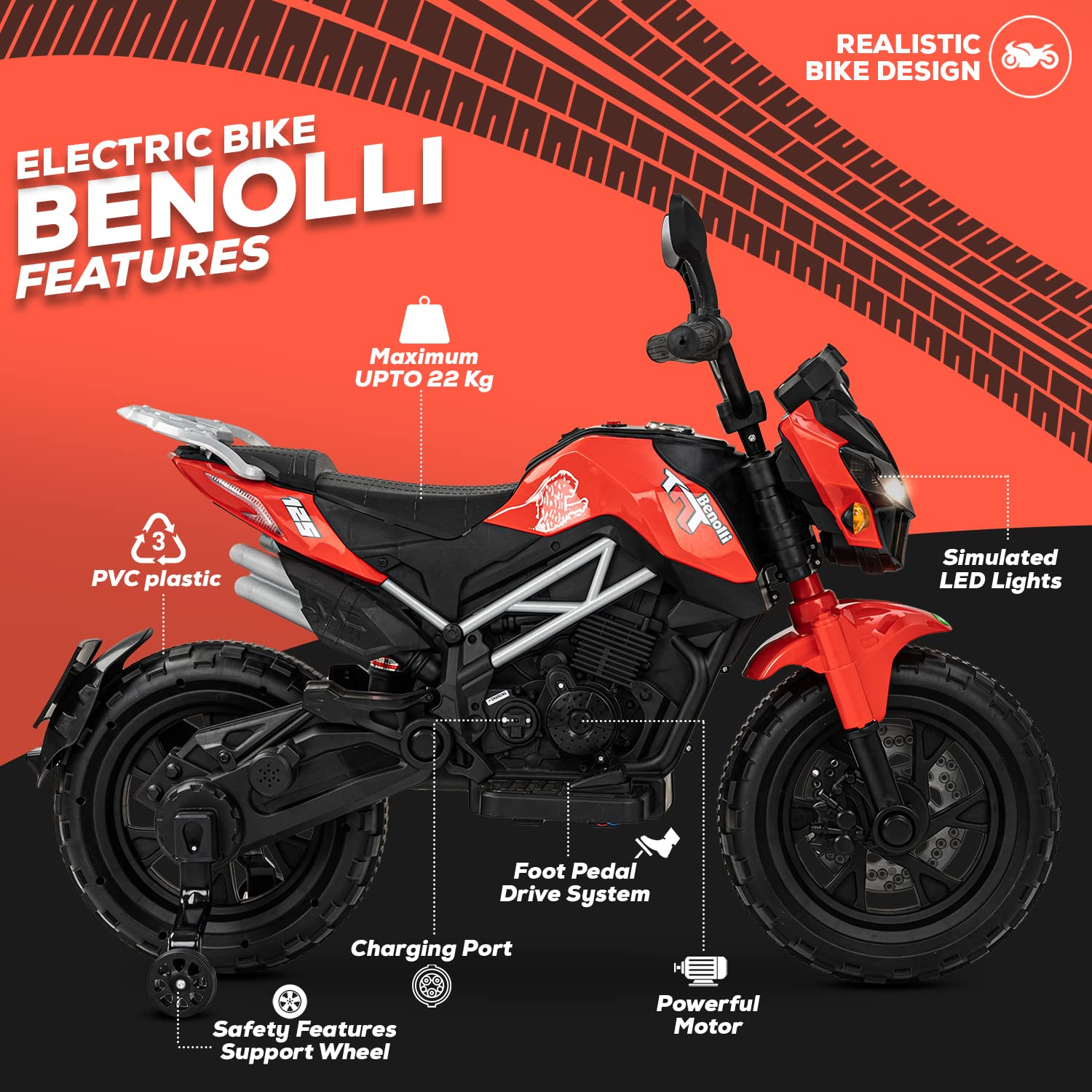 Benolli Battery-Operated Electric Kids Bike, Ride On Baby Bike With Led Lights, Music &Amp; Usb Kids Baby Electric Bike Battery Operated Bike