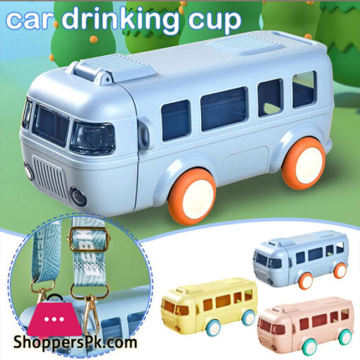 Bus Shaped Water Bottle With Straw Cute Water Bottles For Girls Boys Outdoor Portable Tritan Water Cups For Kids S2N5