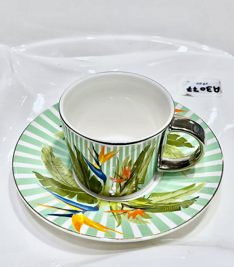 Creative Reflection Ceramic Coffee Cup Electroplating Mirror Cup Saucer Feather 1-Pcs