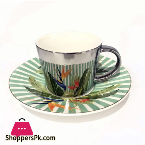 Creative Reflection Ceramic Coffee Cup Electroplating Mirror Cup Saucer Feather 1-Pcs