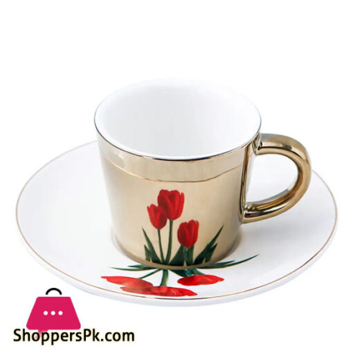 Creative Reflection Ceramic Coffee Cup Electroplating Mirror Cup Saucer Rose 1-Pcs