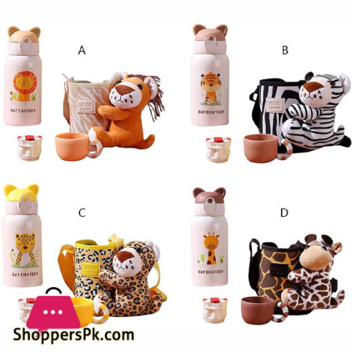 Cute Cartoon Vacuum Insulated Water Bottle Simple Thermo Canteen With Exquisite Lion Tiger Leopard Giraffe Figurine Kid Bottle