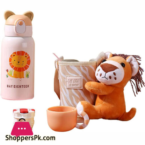 Cute Cartoon Vacuum Insulated Water Bottle Simple Thermo Canteen With Exquisite Lion Tiger Leopard Giraffe Figurine Kid Bottle
