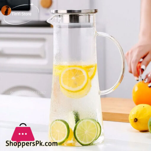 Cylinder Glass Water Pitcher with Stainless Steel Lid - 1100ml