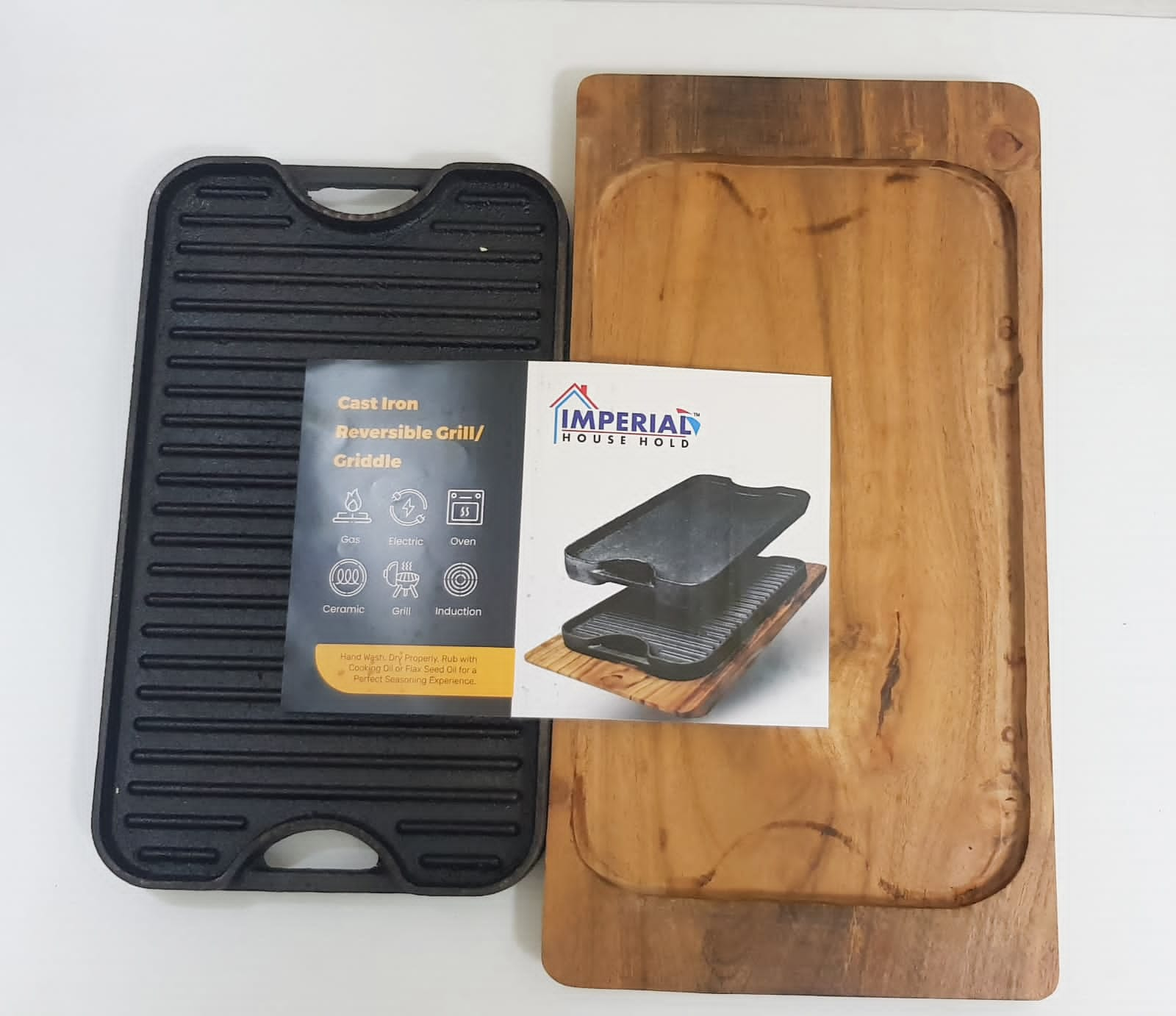Imperial Cast Iron Revesible Grill /Griddle With Wood Base 4 Imperial Cast Iron Revesible Grill /Griddle With Wood Base