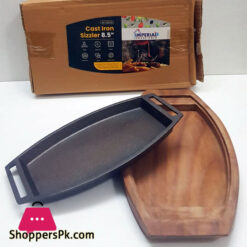 Imperial Cast Iron Sizzler Plate with Thick Wood Base 8.5 Inch