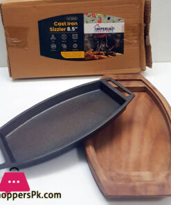 Imperial Cast Iron Sizzler Plate with Thick Wood Base 8.5 Inch