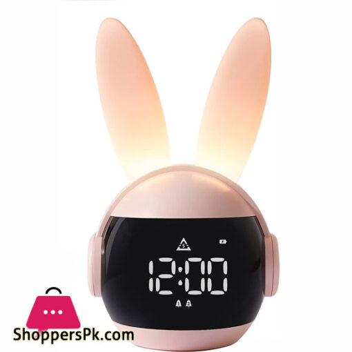 Kids Alarm Clock for Kids, Bunny Alarm Clocks for Girls Boys, Pink Kid Alarm Clock with Ringtones & Night Light Rechargeable Snoozing