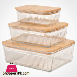 Limon Rectangular Glass Container Set Wooden Lid