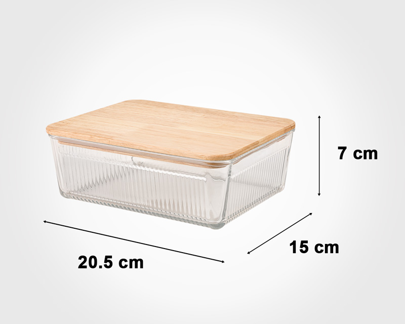 Limon Rectangular Glass Container Set Wooden Lid