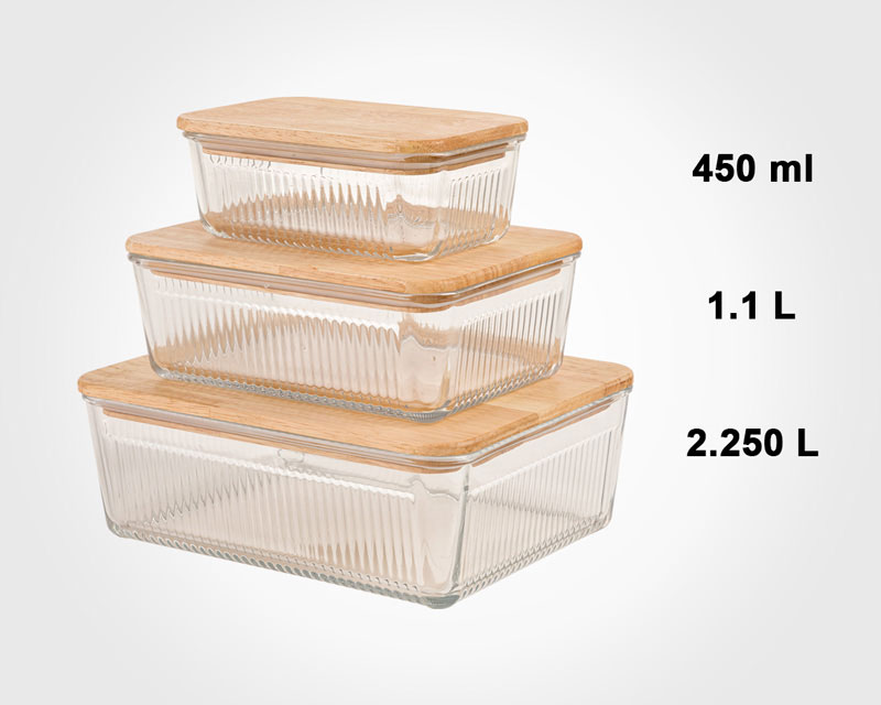 Limon Rectangular Glass Container Set Wooden Lid