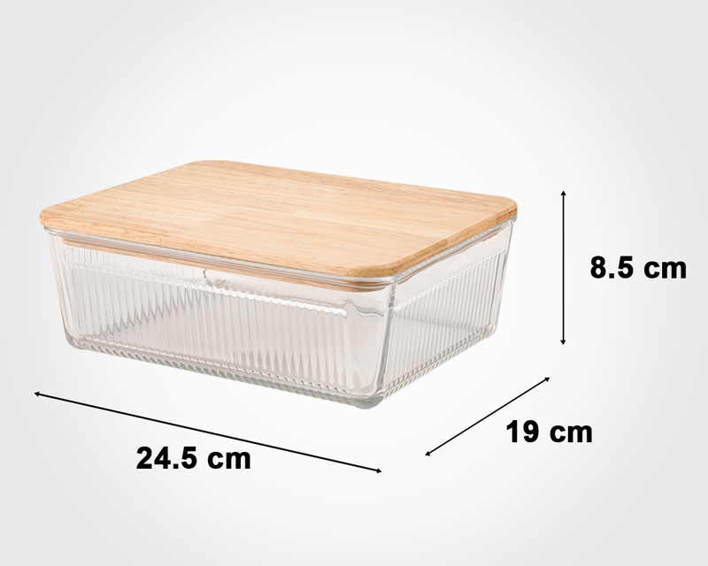 Limon Rectangular Glass Container Set Wooden Lid