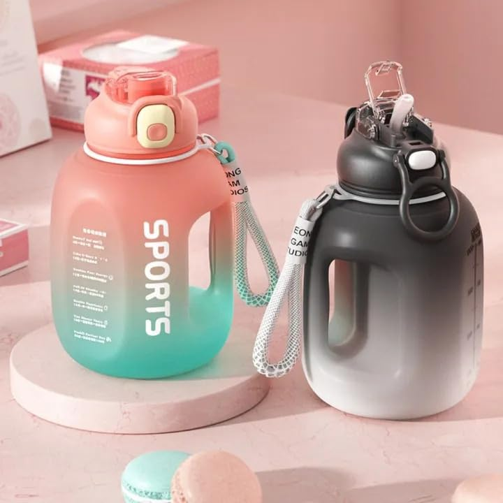 Motivational Sports Water Bottle With Time Marker &Amp; Straw, Leakproof Bpa Free Reusable Fitness Water Jug For Gym, Work And Outdoor 1.6L Large