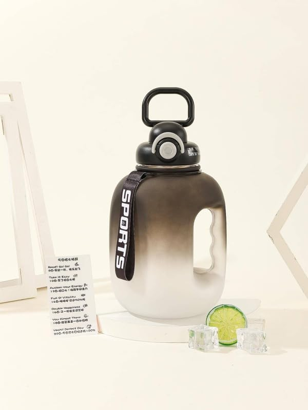 Motivational Sports Water Bottle With Time Marker &Amp; Straw, Leakproof Bpa Free Reusable Fitness Water Jug For Gym, Work And Outdoor 1.6L Large