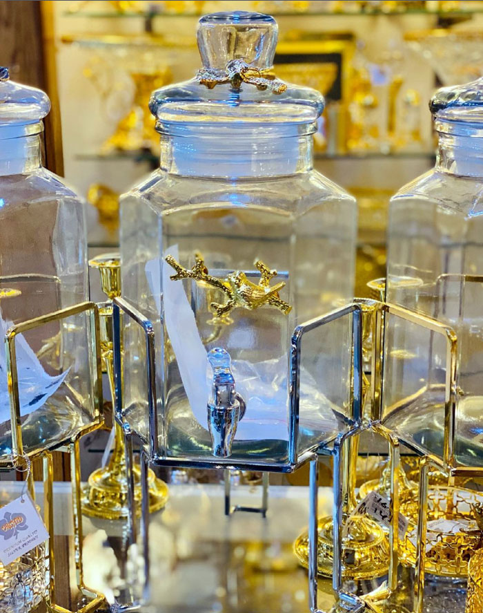 Orchid Glass Juice Dispenser Gold &Amp; Silver Dispenser With Stand 7Liter