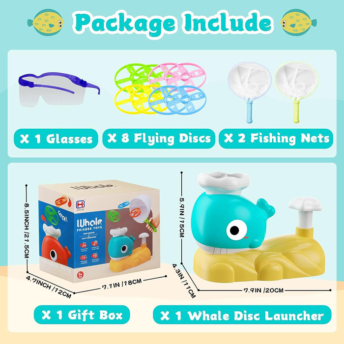 Outdoor Games For Children From 3 4 5 6 7 8 9 10 Years, Whale Flying Saucer Flying Disc Outdoor Toy, Flying Disc Launcher Garden Toy, Gifts
