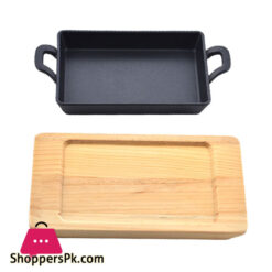 Sizzling Plate Rectangular With Handle And Wooden 20 X 12 Inch