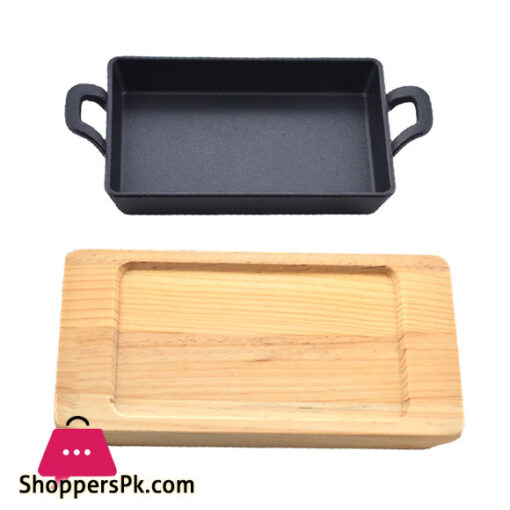 Sizzling Plate Rectangular With Handle And Wooden 20 x 12 Inch