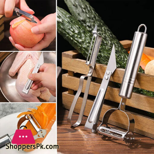 Three Piece Set Multi-Function Stainless Steel Potato Cucumber Carrot Grater Julienne Vegetables Fruit Peeler Two-In-One Slicer
