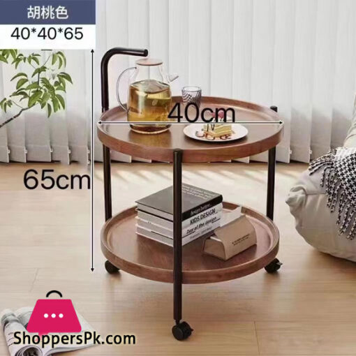 2 Tier Round Kitchen Serving Cart Moving Side Table with Wheels Round Coffee Table