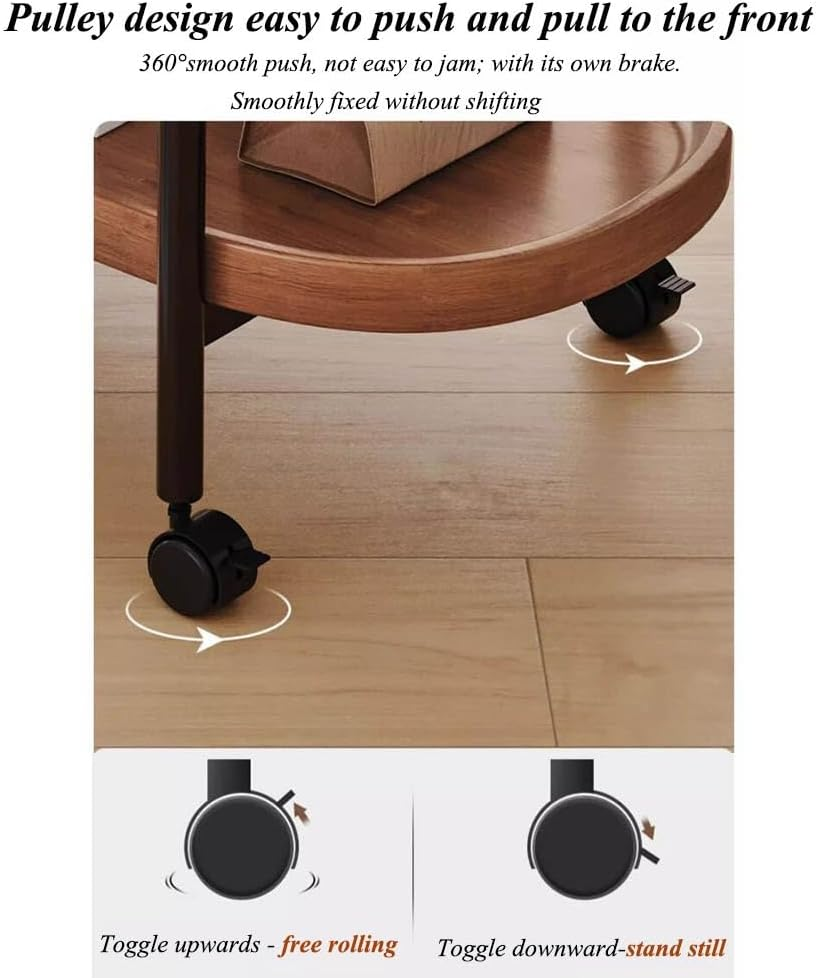 2 Tier Round Kitchen Serving Cart Moving Side Table With Wheels Round Coffee Table