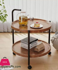 2 Tier Round Kitchen Serving Cart Moving Side Table with Wheels Round Coffee Table
