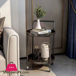 2 Tier With Wheel Nordic End Table With Storage Shelf Metal Tray Bedside Table For Small Spaces