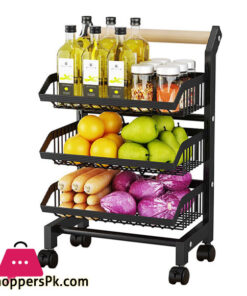 3 Tier Fruit Vegetable Storage Basket Rolling Cart with Handle and Wheels, Black