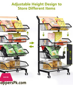 4 Tier Fruit Vegetable Storage Basket Rolling Cart With Handle And Wheels, Black 25 4 Tier Fruit Vegetable Storage Basket Rolling Cart With Handle And Wheels, Black - Image 4