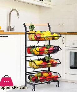4 Tier Fruit Vegetable Storage Basket Rolling Cart With Handle And Wheels, Black 26 4 Tier Fruit Vegetable Storage Basket Rolling Cart With Handle And Wheels, Black - Image 5