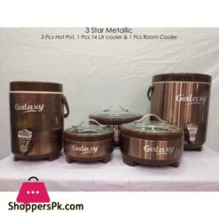 5 Pcs Galaxy set 3 Star Hot Pot Set Stainless Steel Inner Bowl Glass Lid 14 Litre Water Cooler Plus small Room Cooler 40 litre
