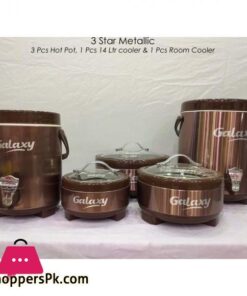 5 Pcs Galaxy set 3 Star Hot Pot Set Stainless Steel Inner Bowl Glass Lid 14 Litre Water Cooler Plus small Room Cooler 40 litre
