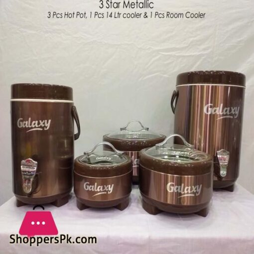 5 Pcs Galaxy set 3 Star Hot Pot Set Stainless Steel Inner Bowl Glass Lid 14 Litre Water Cooler Plus small Room Cooler 40 litre