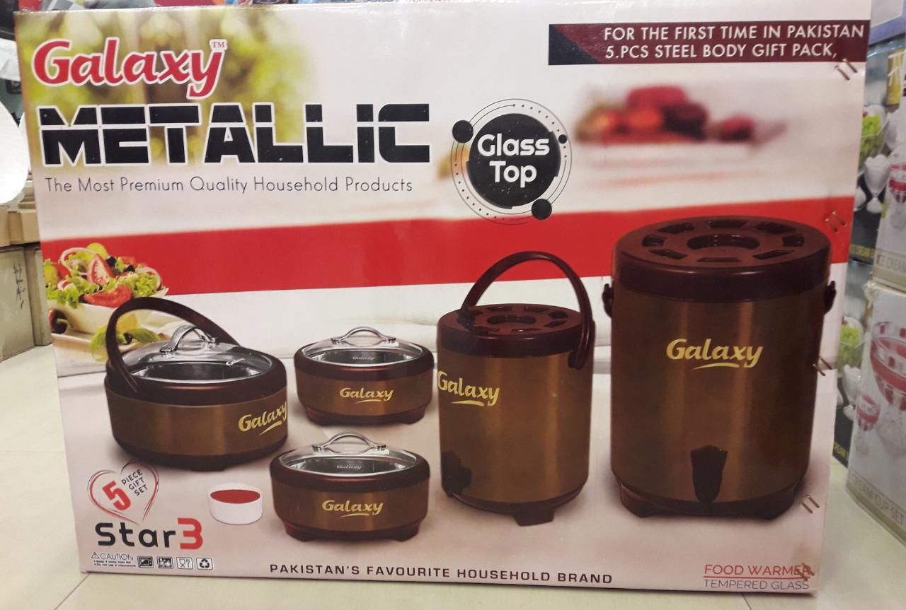 5 Pcs Galaxy Set 3 Star Hot Pot Set Stainless Steel Inner Bowl - Glass Lid - 14 Litre Water Cooler Plus Small Room Cooler 4.0 Litre