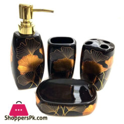 Flora Bathroom Set Stone Set of 4-Pcs Black