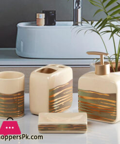 Ceramic Bathroom Accessories Set Of 4, Modern Ceramic Bath Set With Liquid Soap Dispenser And Toothbrush Holder, Bathroom Accessory  - Image 4