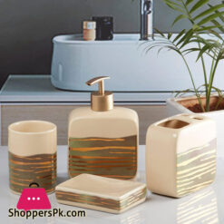 Ceramic Bathroom Accessories Set Of 4, Modern Ceramic Bath Set With Liquid Soap Dispenser And Toothbrush Holder, Bathroom Accessory 