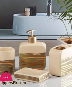 Ceramic Bathroom Accessories Set Of 4, Modern Ceramic Bath Set With Liquid Soap Dispenser And Toothbrush Holder, Bathroom Accessory  - Image 3